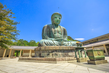 Kotokuin Temple, Kamakura in Kanto region, Japan. The temple is famous for Great Buddha or Daibutsu, a monumental bronze statue of Amida Buddha, one of the most famous icons of Japan.