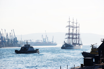 January, 2018 - The four-masted barque "Sedov" is moored in the port of Vladivostok.