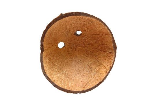 Coconut shell. Inside view. Close-up. Isolated object on white background. Isolate.