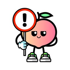Peach hold exclamation mark sign mascot cartoon illustration