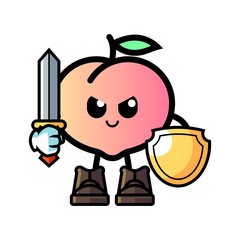 Peach hold shield mascot cartoon illustration