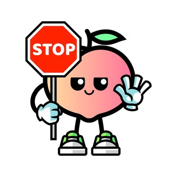 Peach hold stop sign mascot cartoon illustration