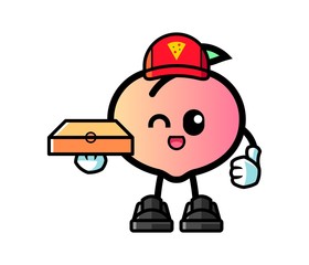 Peach pizza delivery mascot cartoon illustration