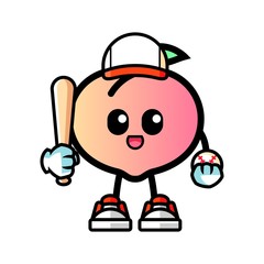 Peach play baseball mascot cartoon illustration