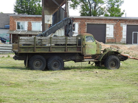 old ZIL 157 truck with manipulator, all-wheel drive truck