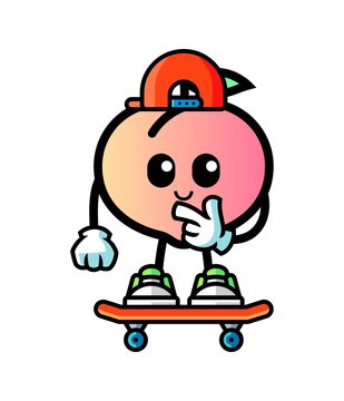 Peach play skateboard mascot cartoon illustration