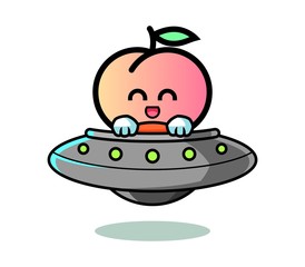 Peach ride alien space ship mascot cartoon illustration