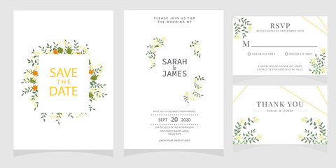 wedding card invitation with beauty flowers. Wedding Invitation floral invite Rsvp cute card vector Designs set