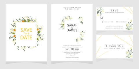 wedding card invitation with beauty flowers. Wedding Invitation floral invite Rsvp cute card vector Designs set
