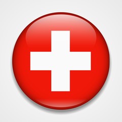 Flag of Switzerland. Round glossy badge