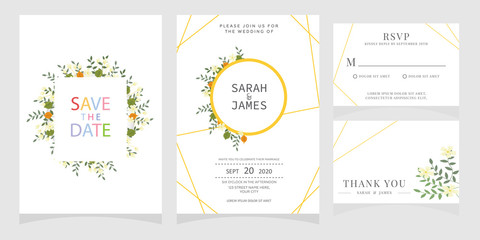 wedding card invitation with beauty flowers. Wedding Invitation floral invite Rsvp cute card vector Designs set