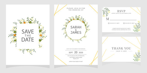 wedding card invitation with beauty flowers. Wedding Invitation floral invite Rsvp cute card vector Designs set