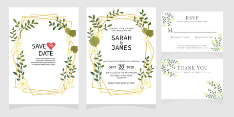 wedding card invitation with beauty flowers. Wedding Invitation floral invite Rsvp cute card vector Designs set