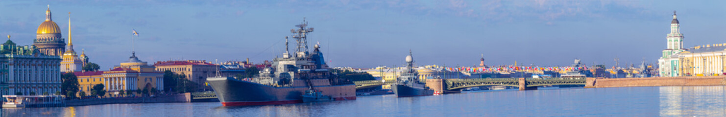Saint Petersburg. Vasilyevsky Island. Panorama of St. Petersburg. Russian city. Neva River. Saint Isaac's Cathedral. Panorama of Russian cities. Petersburg in the summer.