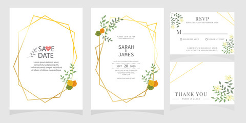 wedding card invitation with beauty flowers. Wedding Invitation floral invite Rsvp cute card vector Designs set