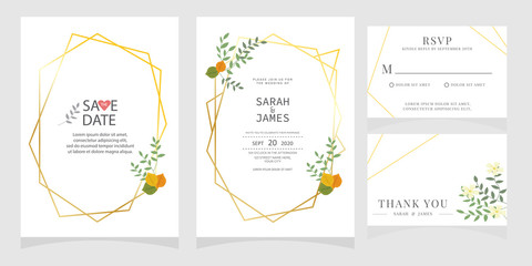 wedding card invitation with beauty flowers. Wedding Invitation floral invite Rsvp cute card vector Designs set