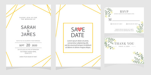 wedding card invitation with beauty flowers. Wedding Invitation floral invite Rsvp cute card vector Designs set