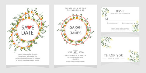 wedding card invitation with beauty flowers. Wedding Invitation floral invite Rsvp cute card vector Designs set