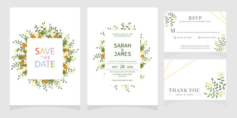 wedding card invitation with beauty flowers. Wedding Invitation floral invite Rsvp cute card vector Designs set