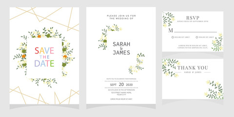 wedding card invitation with beauty flowers. Wedding Invitation floral invite Rsvp cute card vector Designs set
