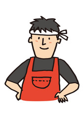 エプロン姿のお店の人