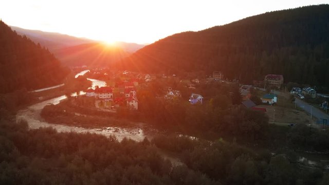 Picturesque Rural Town of Yaremche, Ukraine at Sunset