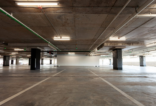Parking garage interior, industrial building,Empty underground interior in apartment or in supermarket