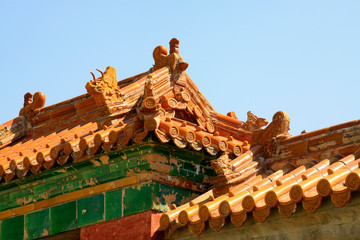 Fototapeta na wymiar Fancy glazed tile roof in the Eastern Royal Tombs of the Qing Dynasty, china