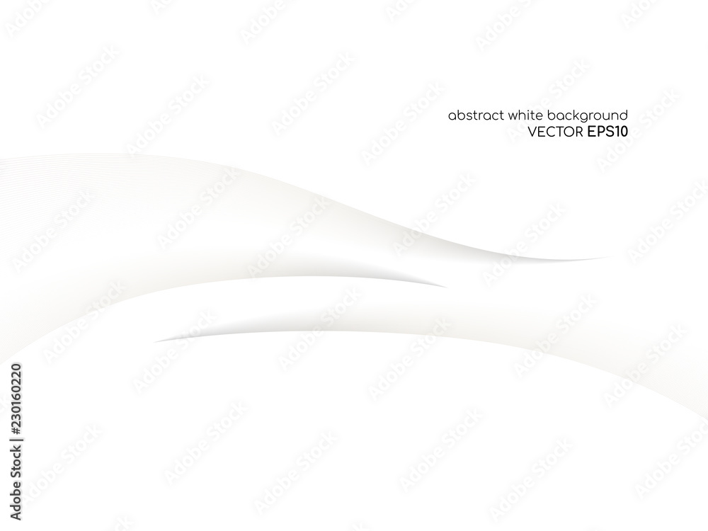 Aufkleber Abstract white background 3D concave wave texture smooth curve line with shadow.  For vector background, banner, divider, design element.