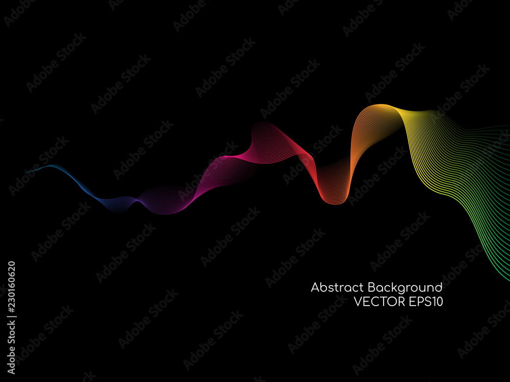 Aufkleber Abstract colorful wave lines flowing isolated on black background for vector design elements in concept of sound, music, technology, science.