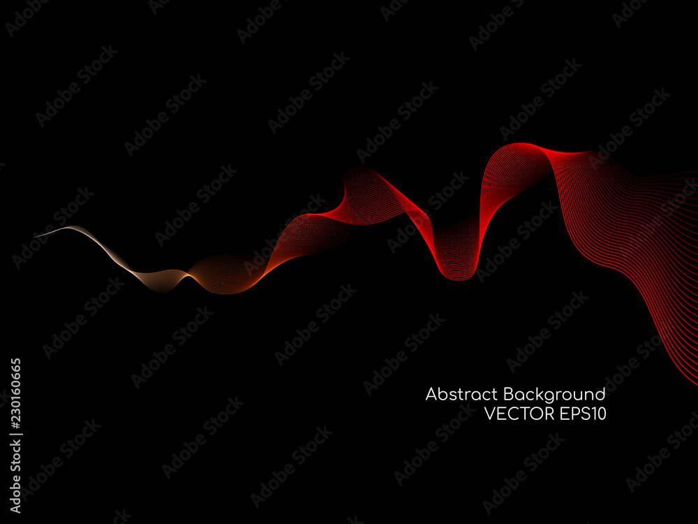 Poster Abstract red wave lines isolated on black background in concept technology background or modern background