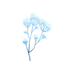 Vector flat abstract blue winter plant with snowcap on leaves. Floral elements for winter holidays design. Hand drawn plants for decoration. Isolated illustration.