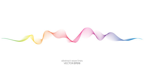 Abstract colorful wave lines flowing isolated on white background for vector design elements in concept of sound, music, technology, science.