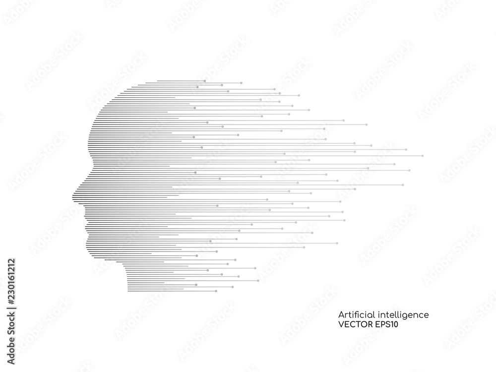 Aufkleber artificial intelligence technology concept human head shape with light dots line. vector in concept 