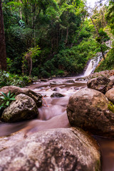 Soft Chae Son waterfall in the rain forest at Chae Son National Park, Thailand