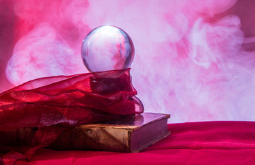 Still life with a crystal ball for fortune telling
