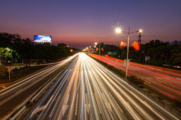 traffic in the city at night