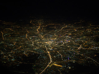 An aerial view of Moscow city from an airplane 