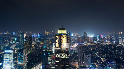 Fototapeta na wymiar Beautiful Jakarta cityscape with glowing skyscrapers