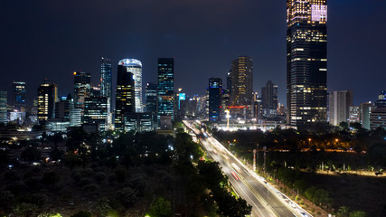 Beautiful night lights in Jakarta downtown