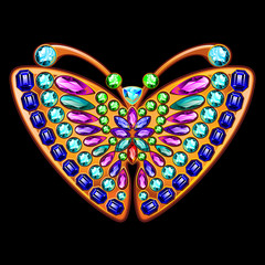 Precious brooch in the form of a butterfly with gems.