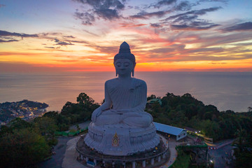aerial view sunset at Phuket big Buddha is one of the island most important and revered .landmarks on Phuket islan © Narong Niemhom