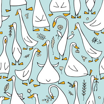 Funny goose family, seamless pattern for your design