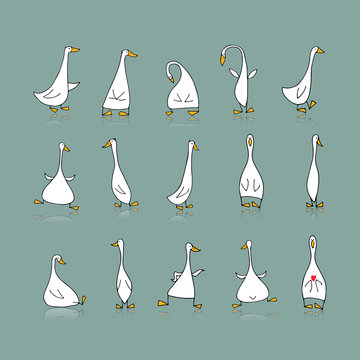 Funny goose set, sketch for your design