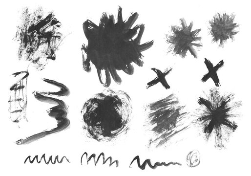 Set of black watercolor stain. Monohrom watercolour splash