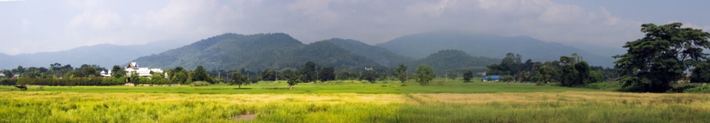 panorama Thai house and the mountain behide