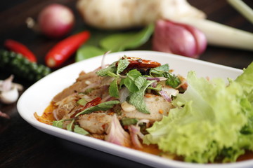 pork salad and ingredient on the table