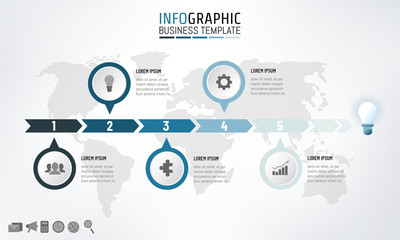 Business time line infographics template for presentation with 5 options, steps, processes. Business milestone, work flow diagram vector illustration.