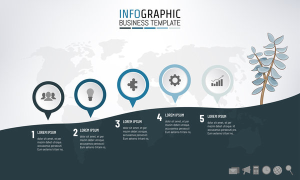 Business corporate infographic company milestone development template for presentation with mountain climbing and growing tree success concept with 5 options, steps, processes. Vector illustration.