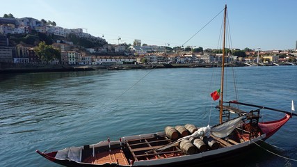 douro river in porto with colorful traditional boats
